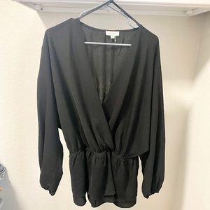 Black Peplum Balloon Sleeve Top